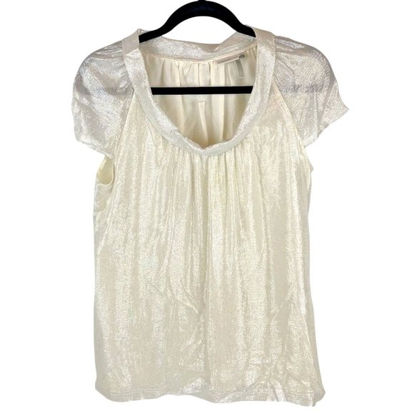 Classiques Entier Metallic Cream Gold Silk Blend Boat Neck Cap Sleeve Top Medium - Picture 1 of 10